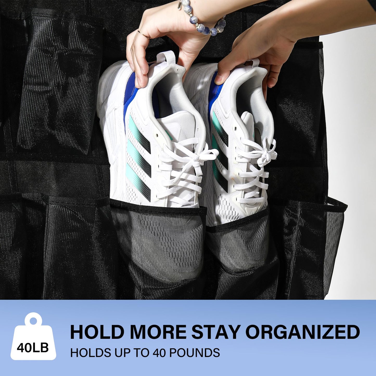 35-Pocket Over The Door Shoe Organizer - Mesh Pockets Shoe Holder Rack With 4 Metal Hooks