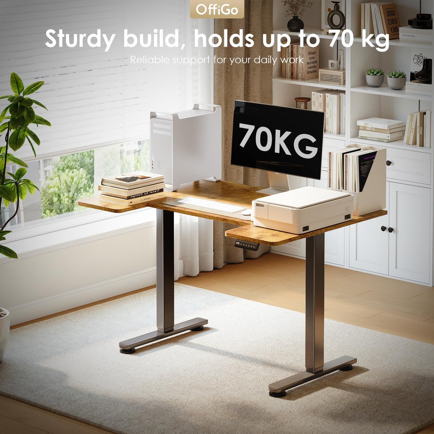OffiGo Height Adjustable Desk, U Shaped Standing Desk with 3 Memory Presets
