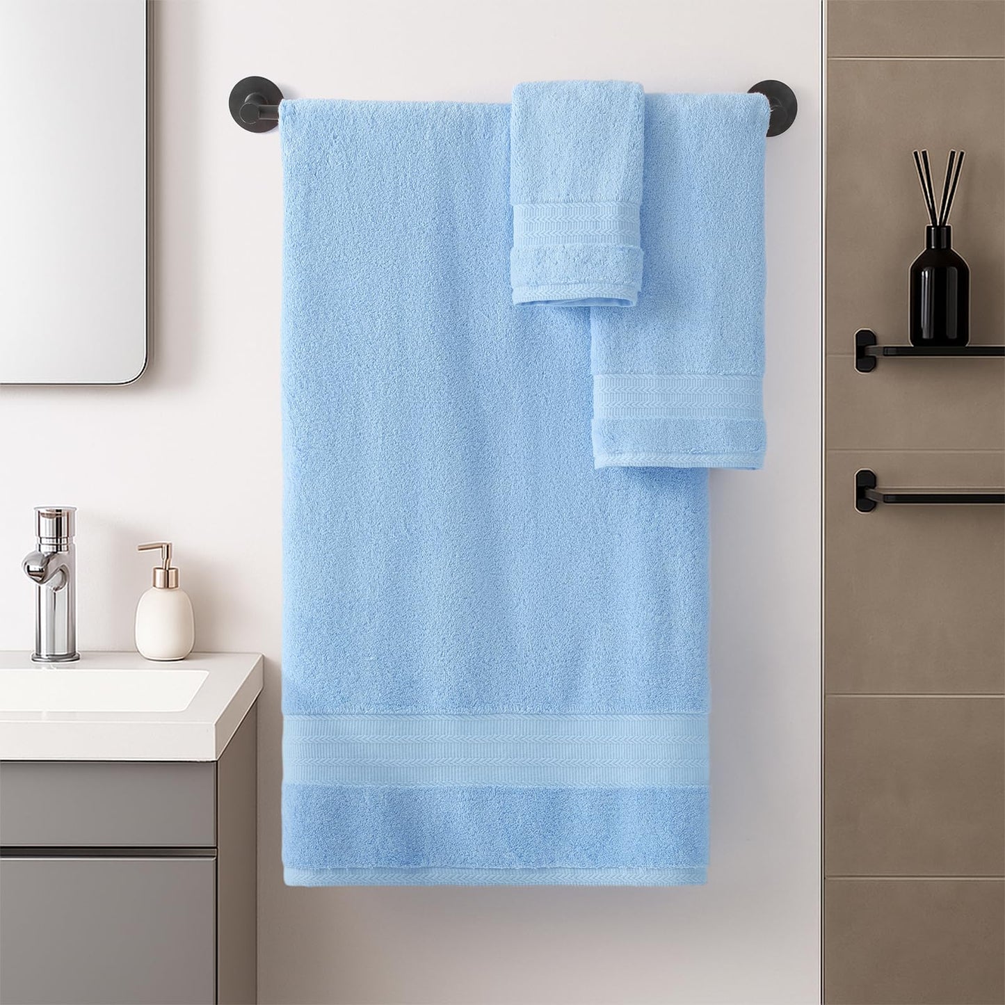 REDKISS 8 Piece Blue Towels Set with Hanging Loop-Quick Drying & Soft