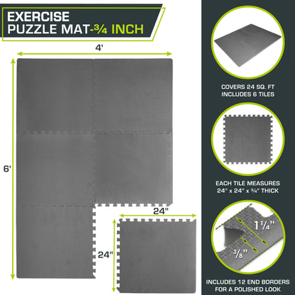 ProsourceFit Extra Thick Puzzle Exercise Mat, EVA Foam Interlocking Tiles for Protective, Cushioned Workout Flooring for Home and Gym Equipment, Grey