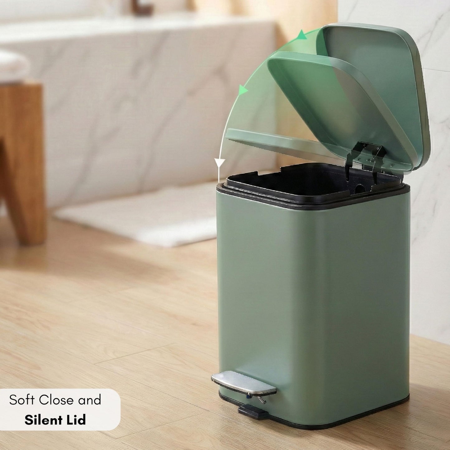 Erreke Bathroom Pedal Bin 3L, Green, Removable Inner Bucket, Modern Design