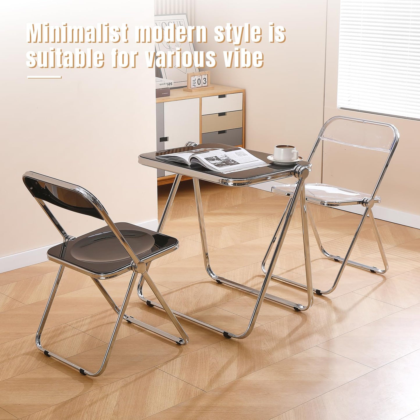 TAO ONE Acrylic Folding Table - Modern TV Tray Dinner Table - Small Folding Table Foldable Computer Desks Space-Saving with Chrome Frame No Assembly