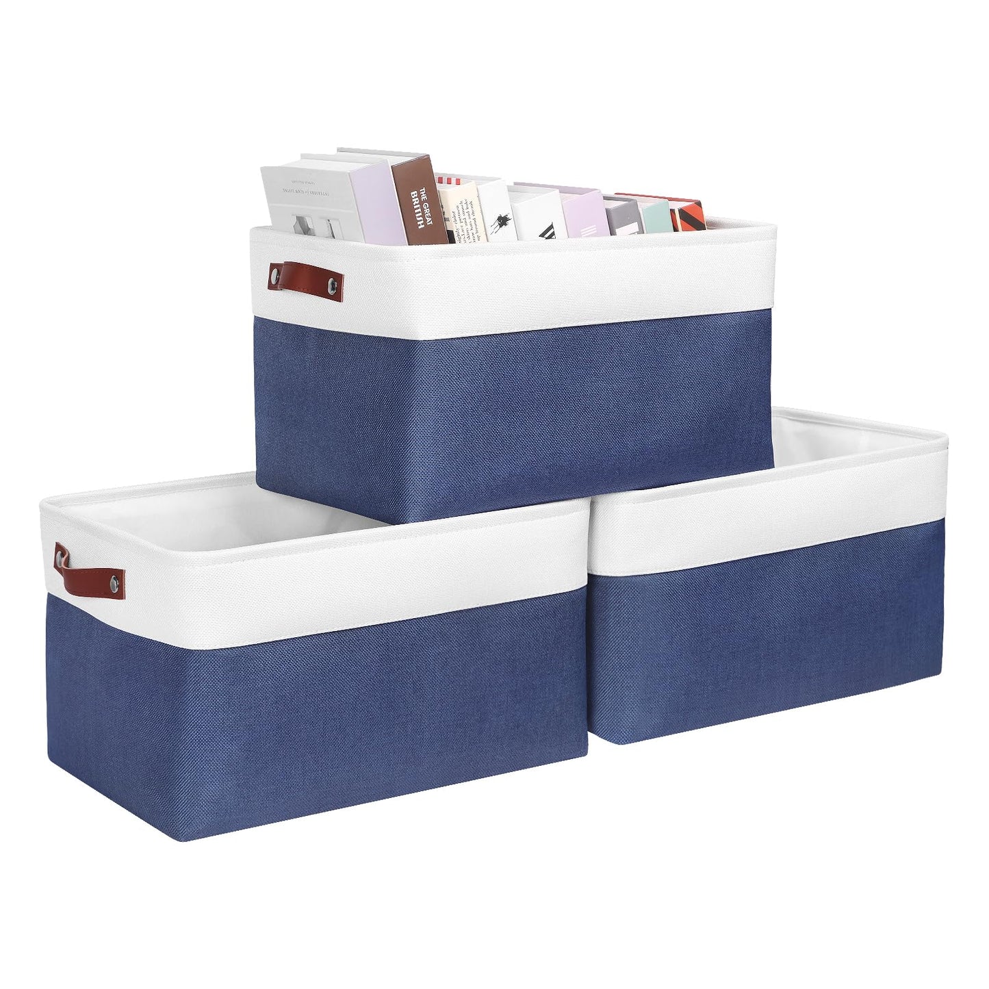 Syeeiex Large Storage Baskets for Shelves with Leather Handle,