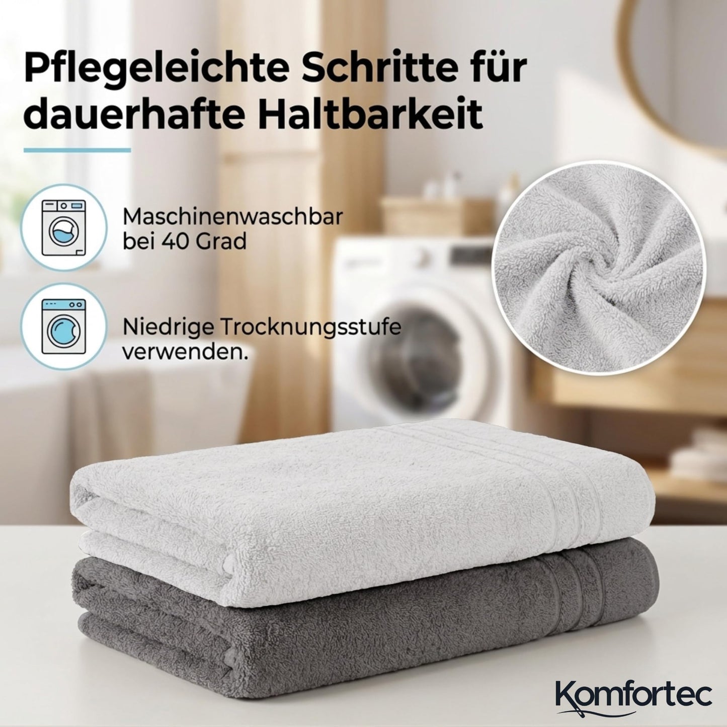 Komfortec Jumbo Bath Towels, 100% Cotton, Quick Dry, 80x200, Grey & White