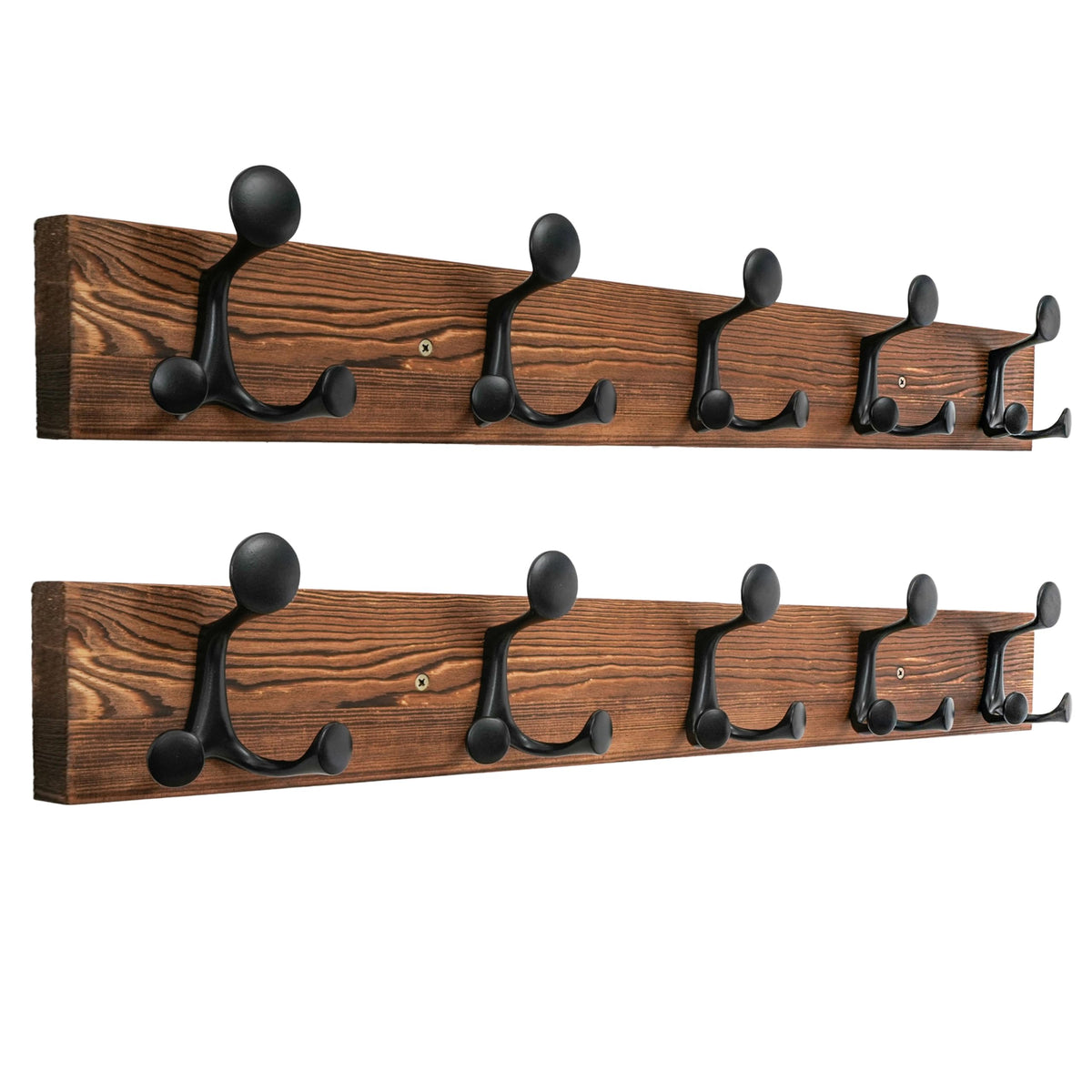 HONSKY Wall Mounted Coat Rack, 76cm Rustic Brown, 5 Black Sturdy Aluminium Alloy Triple Hooks15 Hanging Points, Wall Coat Hanger for Entrance Hall