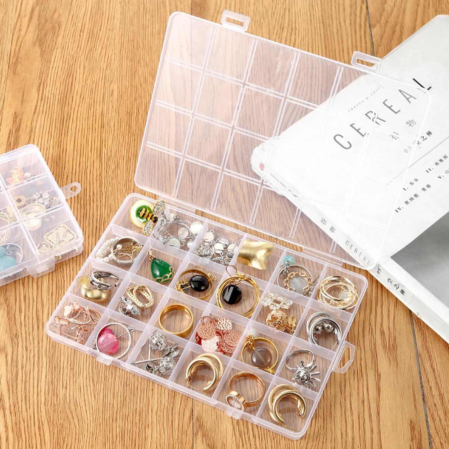 2pcs Plastic Organizer Container Box with Adjustable Dividers, 36 Grids Clear Plastic Parts Organizer Box Compartment Container for Bead, Nail