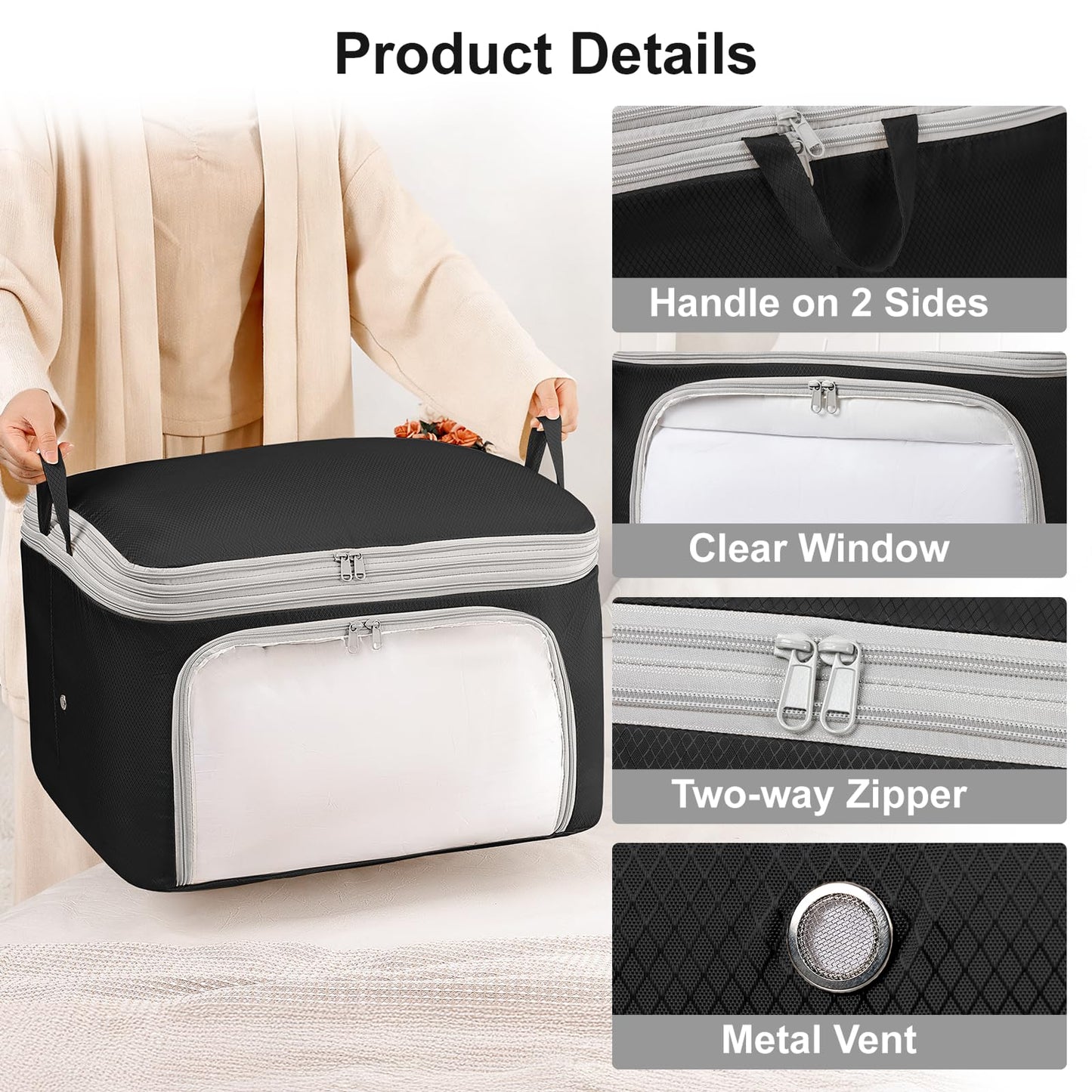 DIMJ Compression Duvet Storage Bags - 2 Pack 260L Self Large Compress Bags Large Bedding Box with Clear Front-Opening Window Dual Handles and Labels