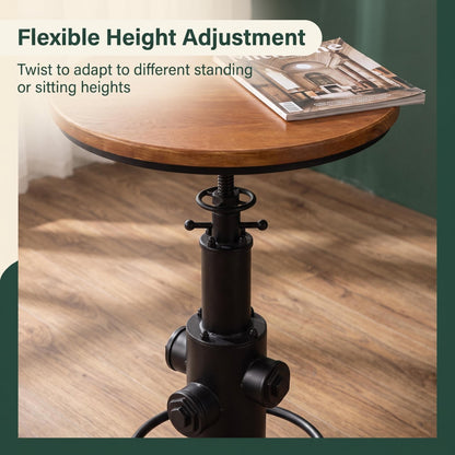 BOKKOLIK Vintage Bistro Table Height Adjustable 38.6-44.4inch Industrial Bar Table for Kitchen Dining Room Coffee House Pub Office Swivel Round