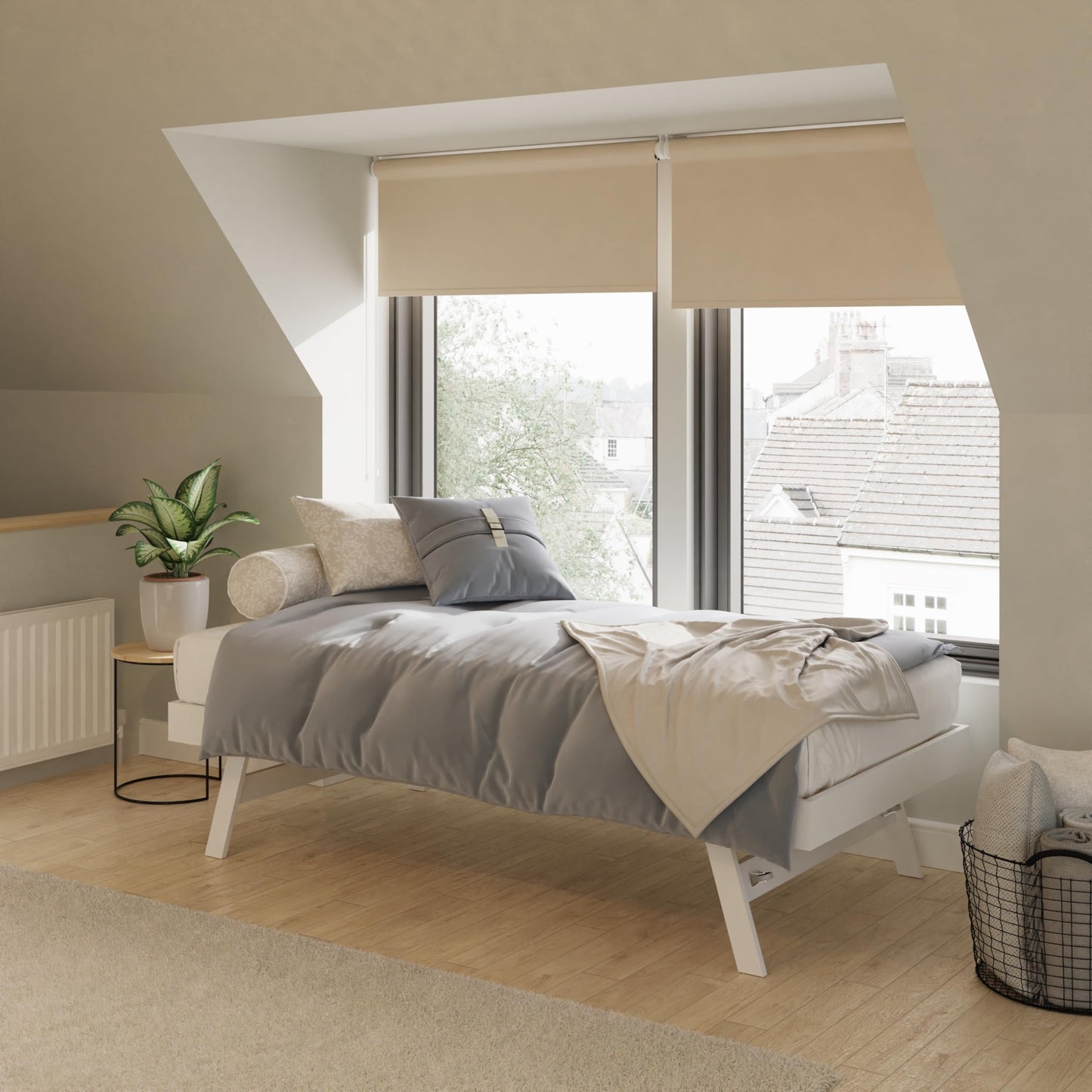 GFW Madrid Oak Wooden Day Bed with Trundle, Single 3ft Guest Bed Frame with Pull Out Underbed, Space Saving Bed for Kids & Guest Rooms