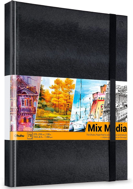 Sketchbook PU Hardcover, Ohuhu 78 sheets/156 Pages Sketch Book for Artists - 10.8"x8.3" Heavyweight Paper(200gsm) Sketch Pad Durable Acid Free for