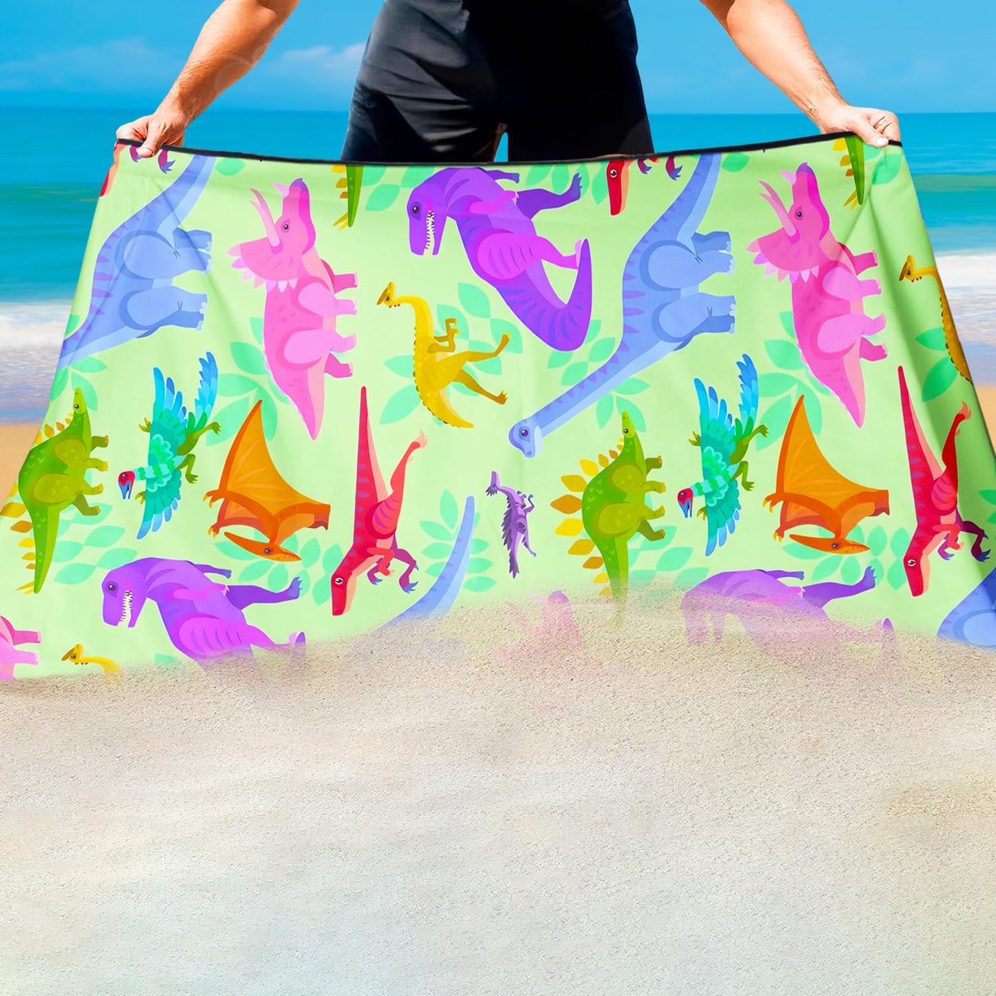 Violetpos Colorful Dinosaur Print Beach Towel, Extra Large 180x90 cm 250GSM Microfibre, Sand Free Quick Dry