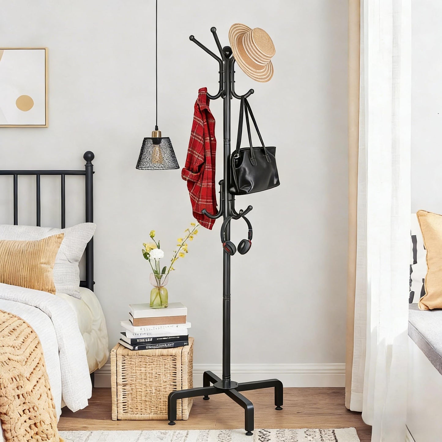 dongliangqinying Metal Freestanding Coat Rack, 3-Tier with 12 Hooks, Black