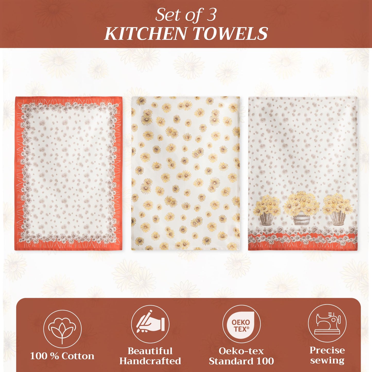 Maison d' Hermine Kitchen Towels Set of 3 Reusable 100% Cotton 70cm x 50cm