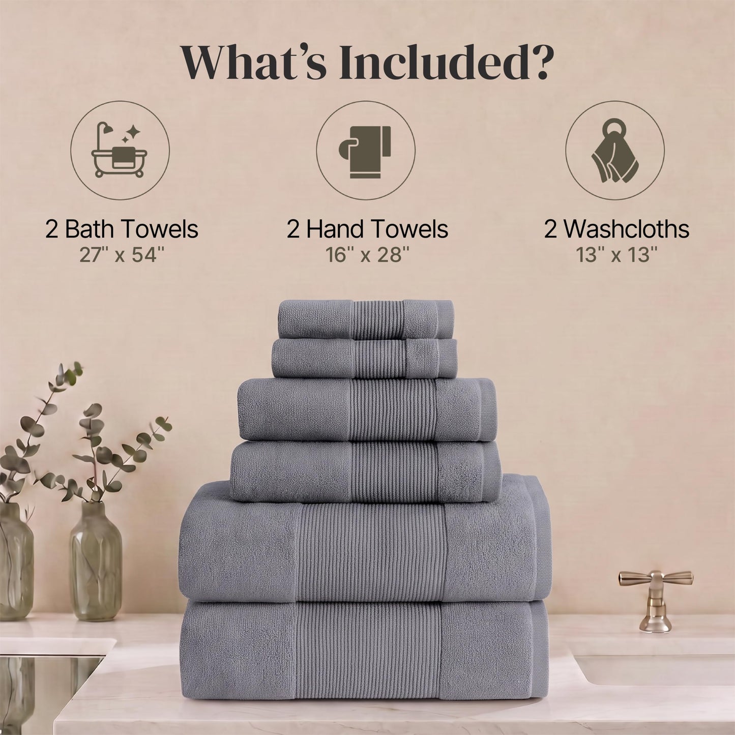 Modern Threads Amrapur Overseas 100% Combed Cotton Toilet Set, Charcoal, 6 pieces