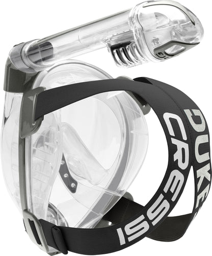 Cressi Duke Full Face Snorkel Dry Mask - Available in Standard Version or with Action Cam Holder, Adult Unisex, Clear/Silver, M/L
