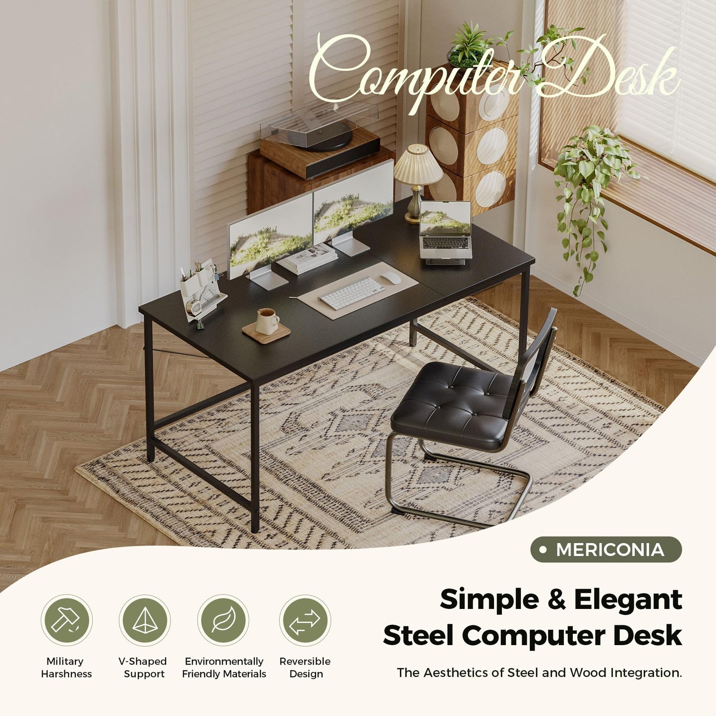Mericonia Basic Computer Desk, 2 pieces Desktop, 120x50cm, Black