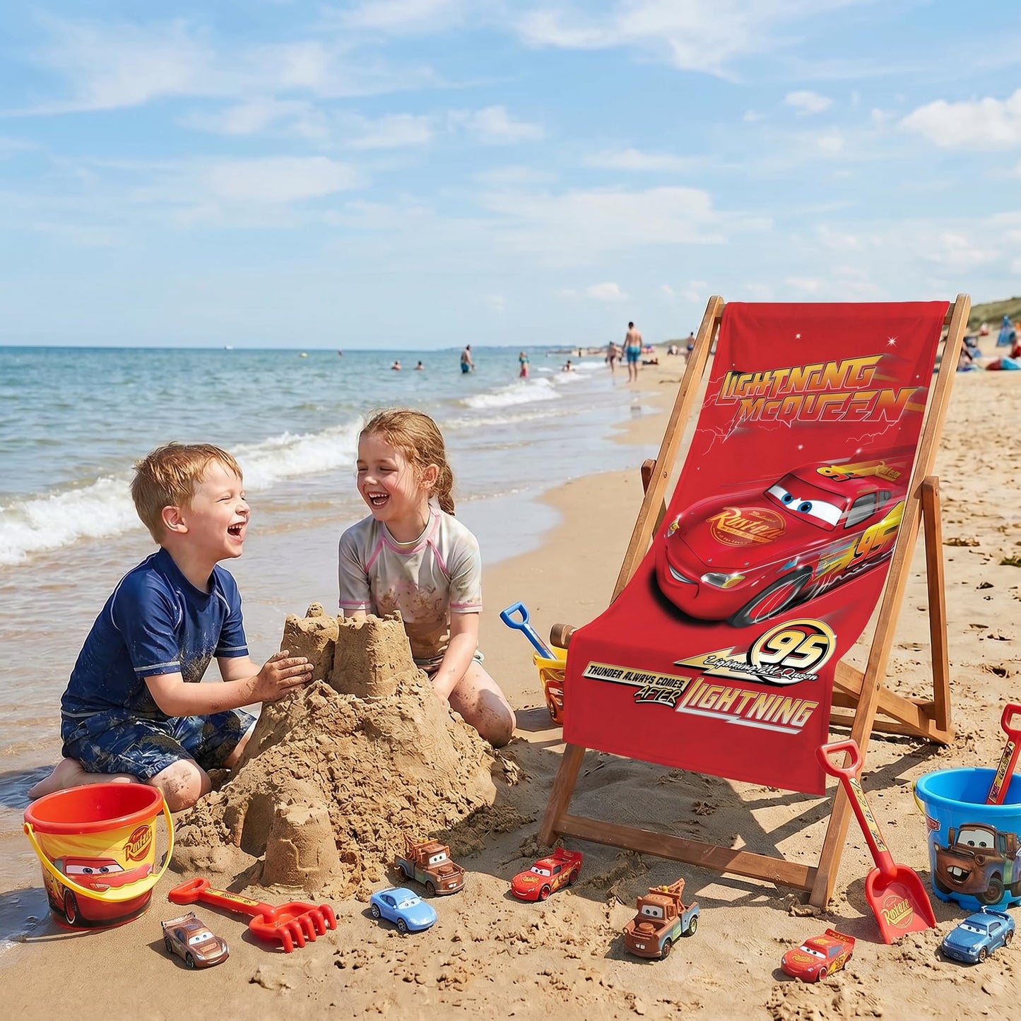 BrandMac Disney Cars McQueen Beach & Bath Towel 70x140cm, 100% Cotton | Soft & Absorbent Kids Bath & Swim Towel | Official Disney Cars Towel