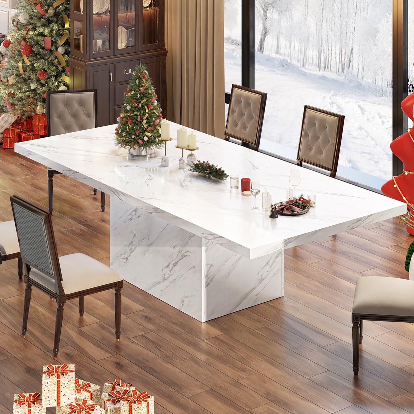 HSH Dining Table Modern Rectangle Kitchen Dinner Table 180cm White Marble