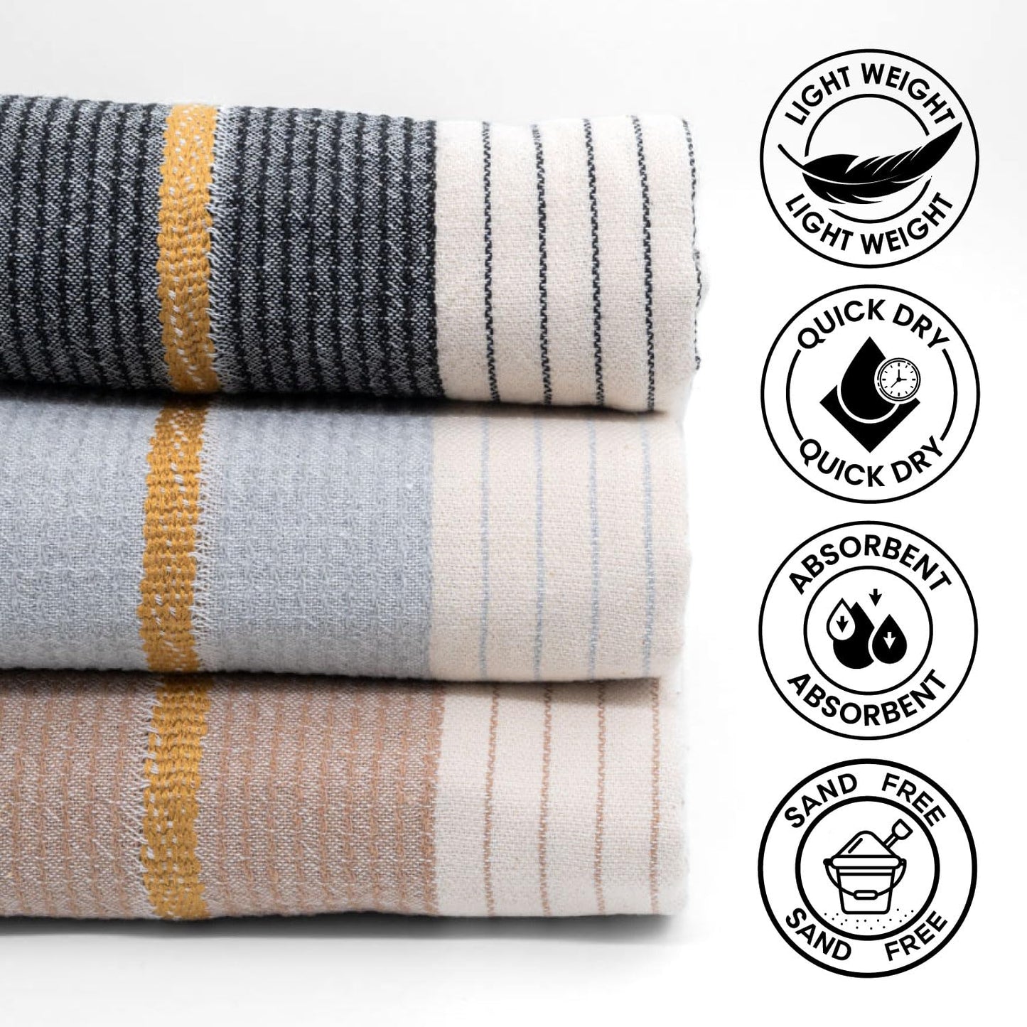 BERCA HOME Olympos Turkish Beach Towel – 100% Cotton Peshtemal Hammam & Bath Towel – Lightweight, Quick Dry, Sand Free – 90 × 190 cm (Black)