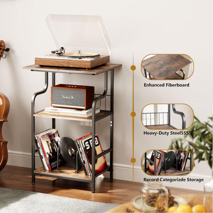 FANNYE Record Player Stand, 3-Tier Record Player Table, Vinyl Record Storage with Extra-Large Desktop, Turntable Stand End Table for Vinyl Record