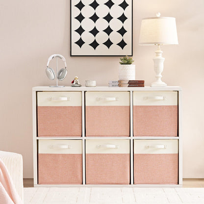 Mangata Cube Storage Boxes 28x28x28 cm, Fabric Storage Cube Baskets for Clothes Bins, Baskets, Chests,Toys Pink/Cream White, 4Pcs