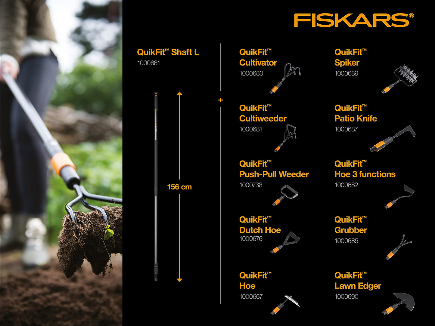 "Fiskars Lawn Spiker, Tool Head Compatible with All QuikFit Handles, Width: 17 cm, steel, Black/Orange, 1000689"