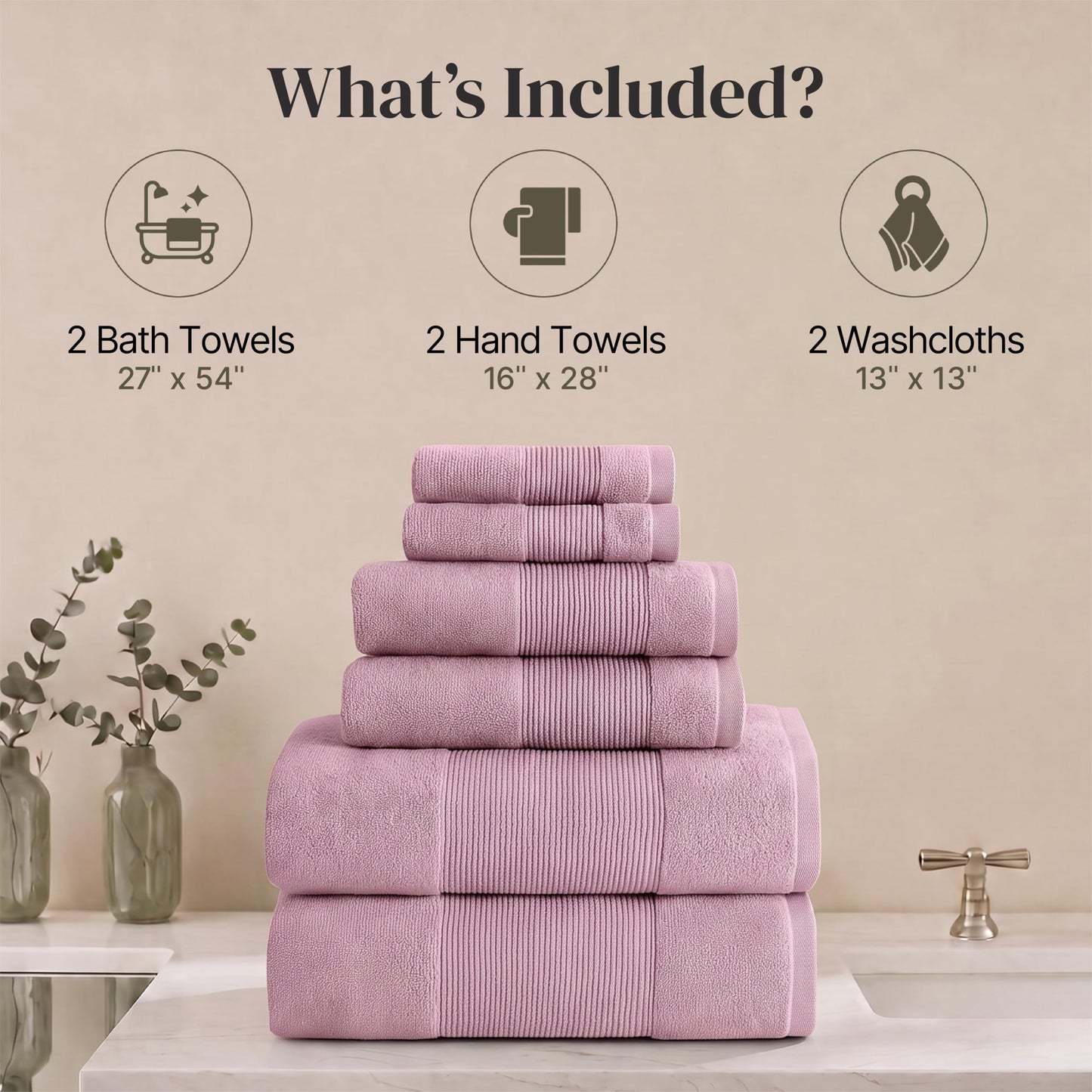 Modern Threads Amrapur Overseas Air Cloud 6-Piece 100% Zero-Twist Cotton Towel Set - Bath Towels, Hand Towels, & Washcloths
