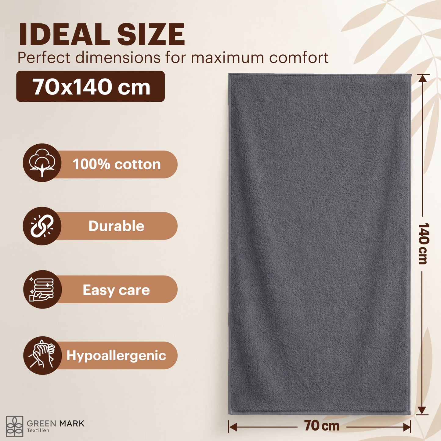 NatureMark 4-Piece Bath Towel Set – Soft & Absorbent Cotton Shower Towels for Everyday Use, Anthracite Grey, 70 x 140 cm