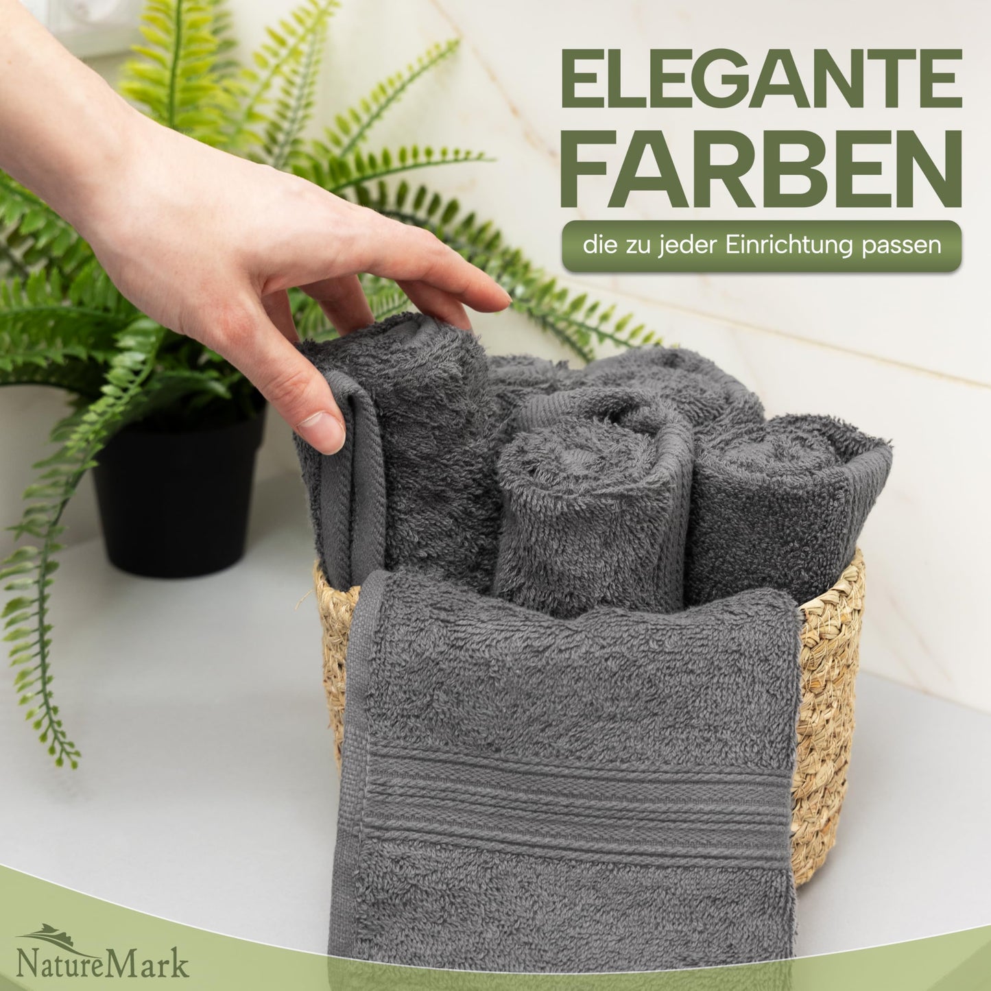 NatureMark Pack of 12 Guest Towels, 30 x 50 cm, 100% Cotton, Anthracite Gray, NM-HT0817