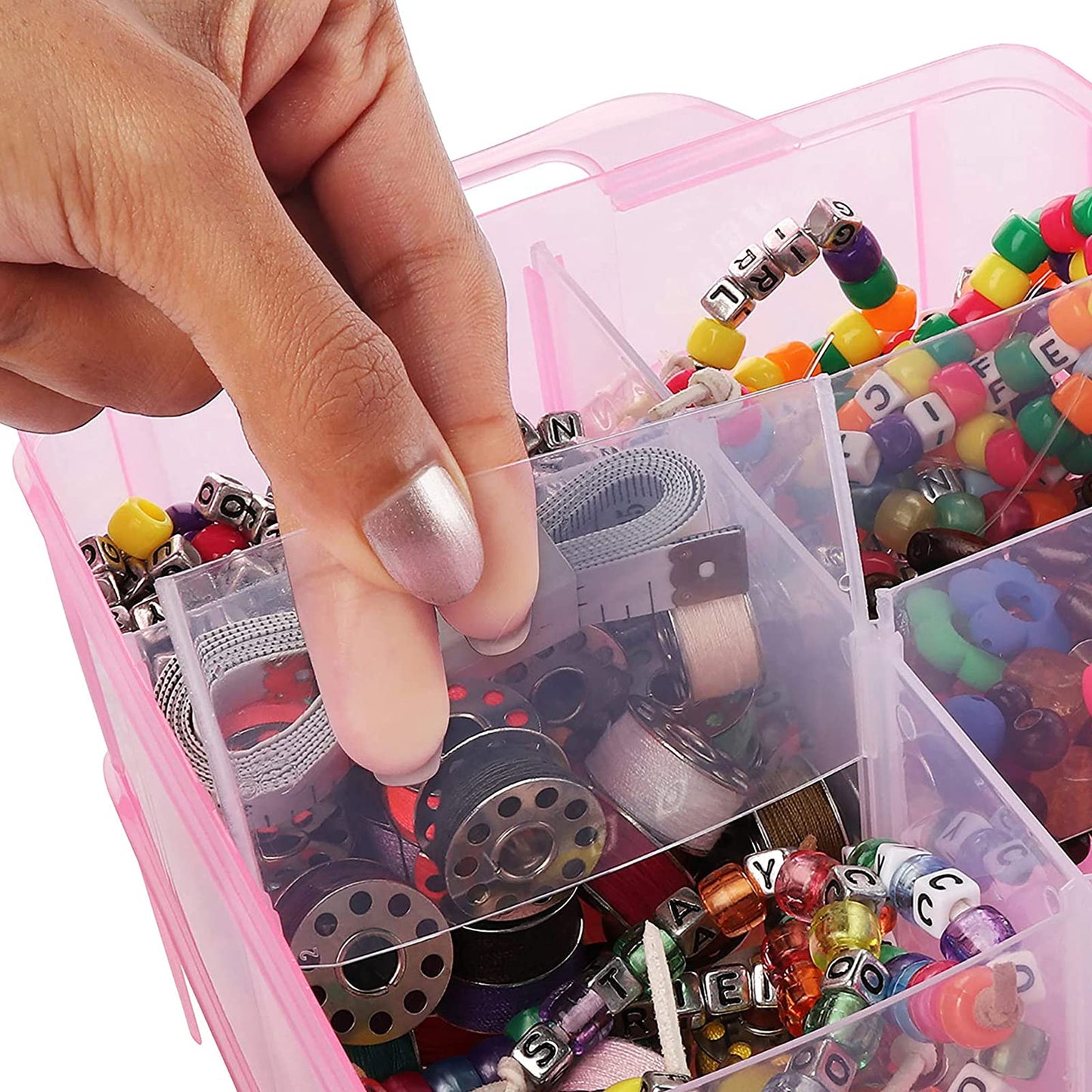 SacJkt Craft Storage Box, Compartments Divider Organizer (Pink)