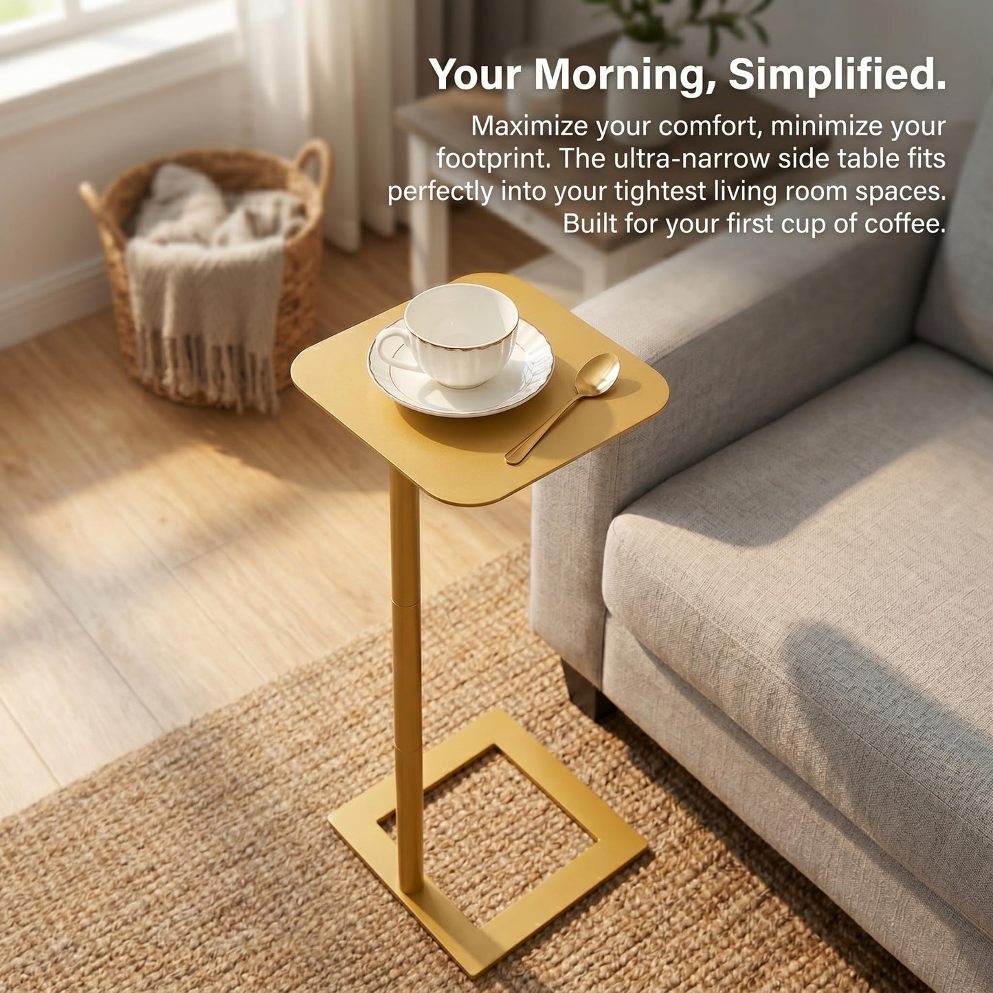 ZEXVIDA Modern Stable C Table End Table, 23.4" Tall, Square, Gold