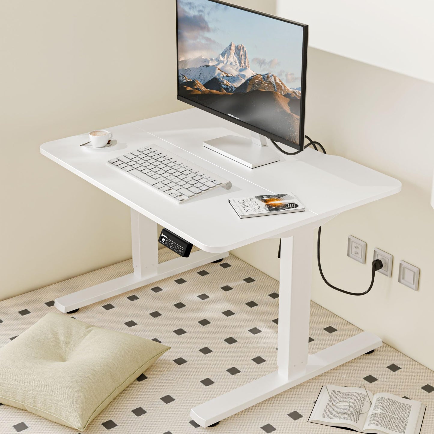 ERGOMAKER Low Height Electric Standing Desk 80x60cm, Lifts 48-75 cm, White