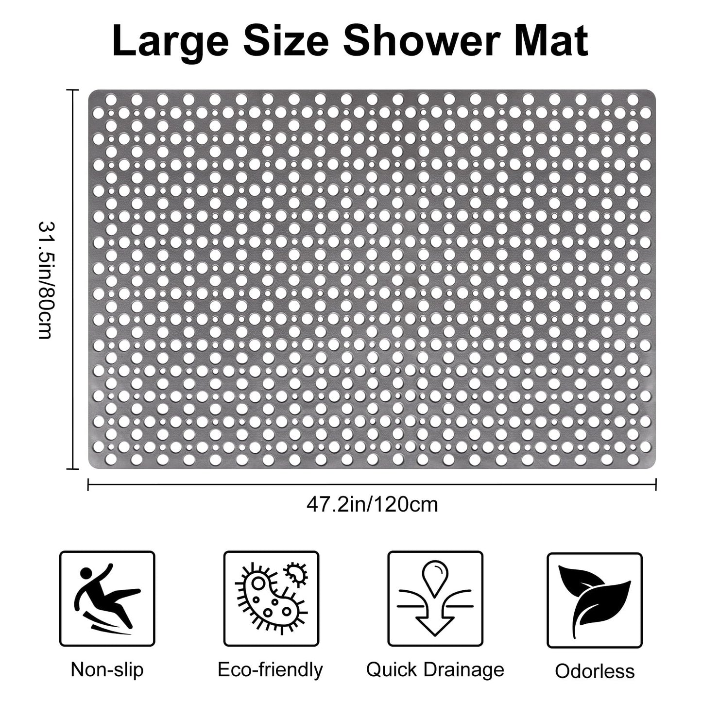 Extra Large Shower Mat Non Slip Anti Mould: 80 x 120 cm Non Slip Shower Mat for Inside Walk-in Shower Tray