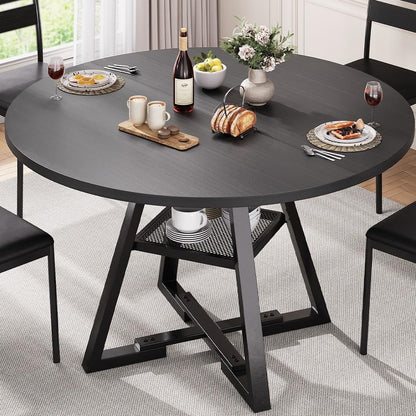 Jocoevol Round Dining Table for 2-4 People, Circle Dinner Table with Shelves, Space Saving Wood Kitchen & Dining Room Furniture (Black, 42 inch