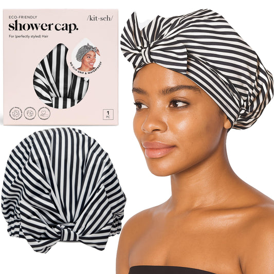 Kitsch Luxury Shower Caps for Women - Reusable Large Shower Cap for Long Hair with Non Slip Silicon Grip | Extra Large Shower Cap with One Size Fits