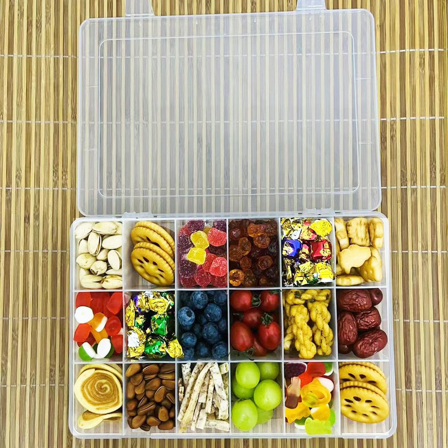 LAifu Snack Box with Compartments -18 Grids Multi Snackle Trays for Travel Plane, Plastic Organizer Box for Craft, Seeds