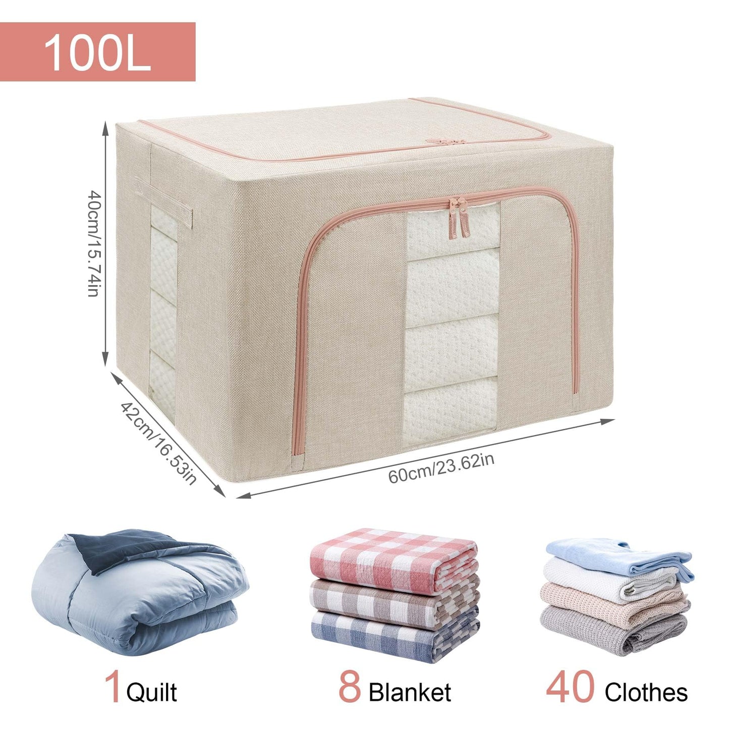 DAWNTREES 2 Pack 100L Collapsible Storage Boxes for Clothes, White