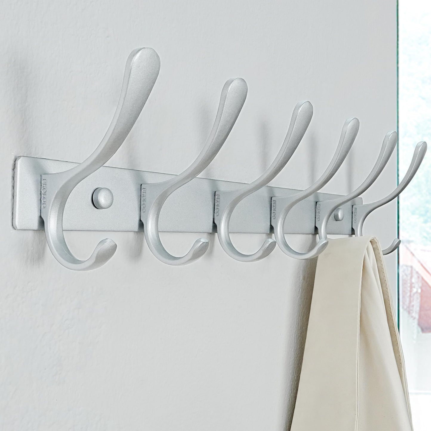 SKOLOO Coat Rack Wall Mounted - 6 Hooks, Pack of 2, Heavy Duty, Stainless Steel, Metal Wall Coat Hanger, Sturdy Wall Hooks for Hanging Coat, Jacket