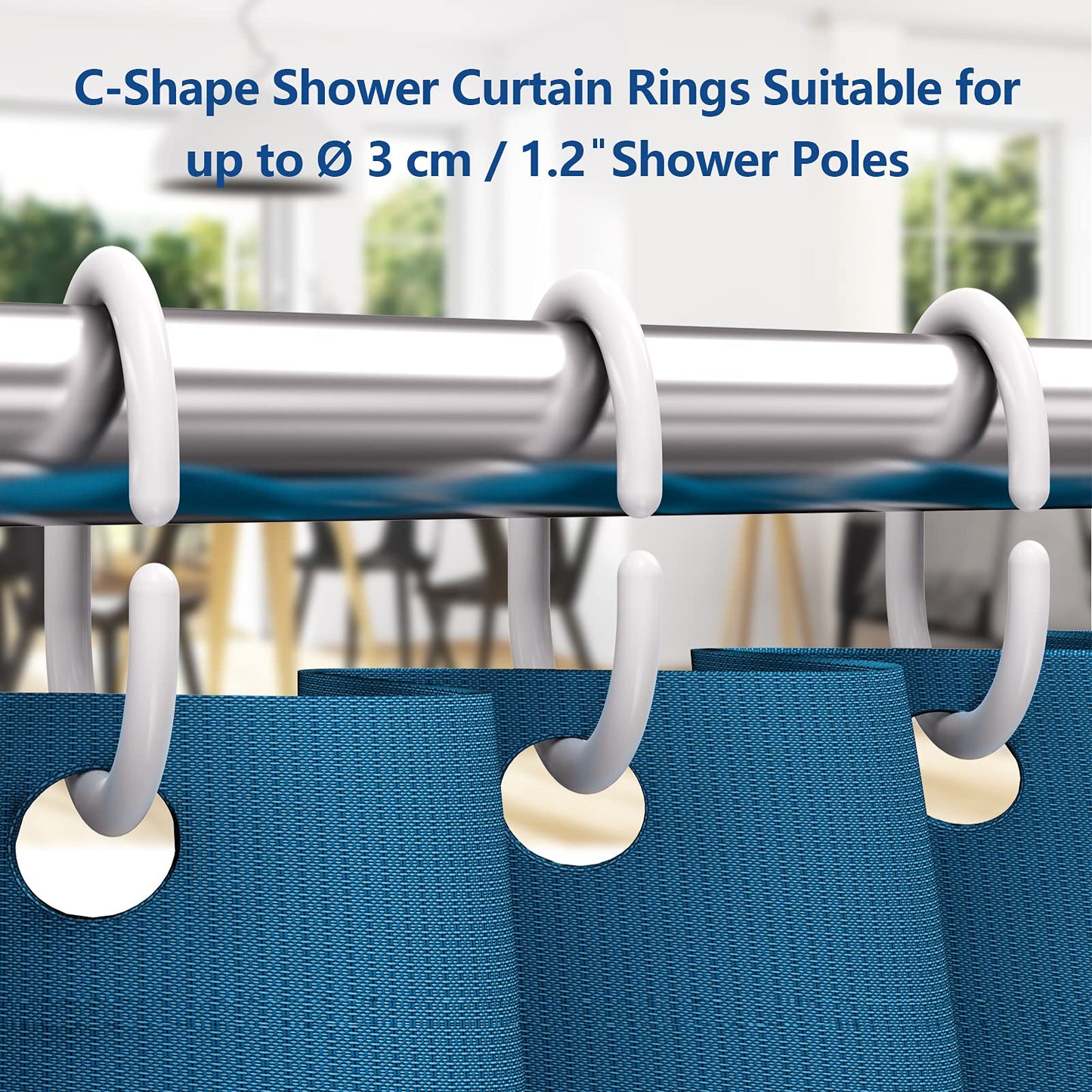 Simkopy Plastic Shower Curtain Hooks, 24 Pack C-Shaped Rings, White, for Bathroom & Window Rod