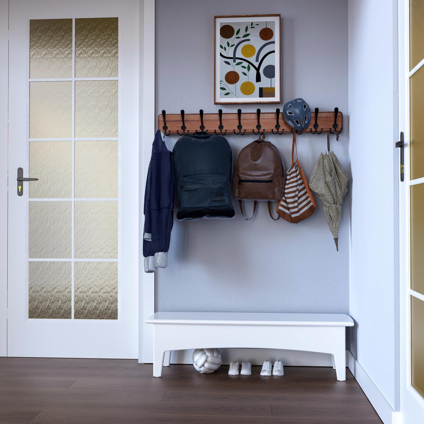 SKOLOO Coat Rack Wall Mounted - 38.3'' Long, Pack of 2, Wooden, Heavy Duty, Rustic Coat Hooks for Wall