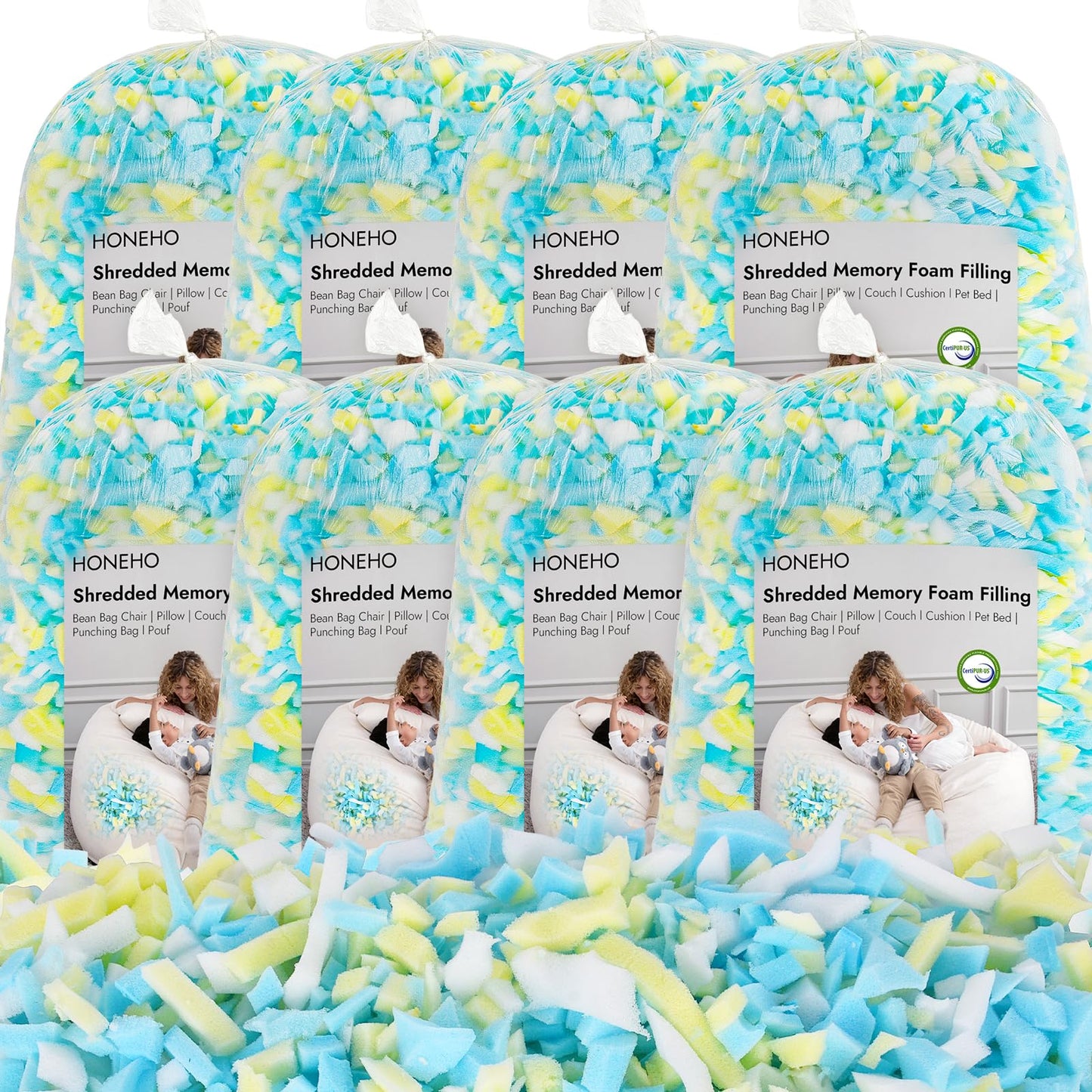 HONEHO 17.6KG Shredded Memory Foam Filling Bean Bag Chair Filler
