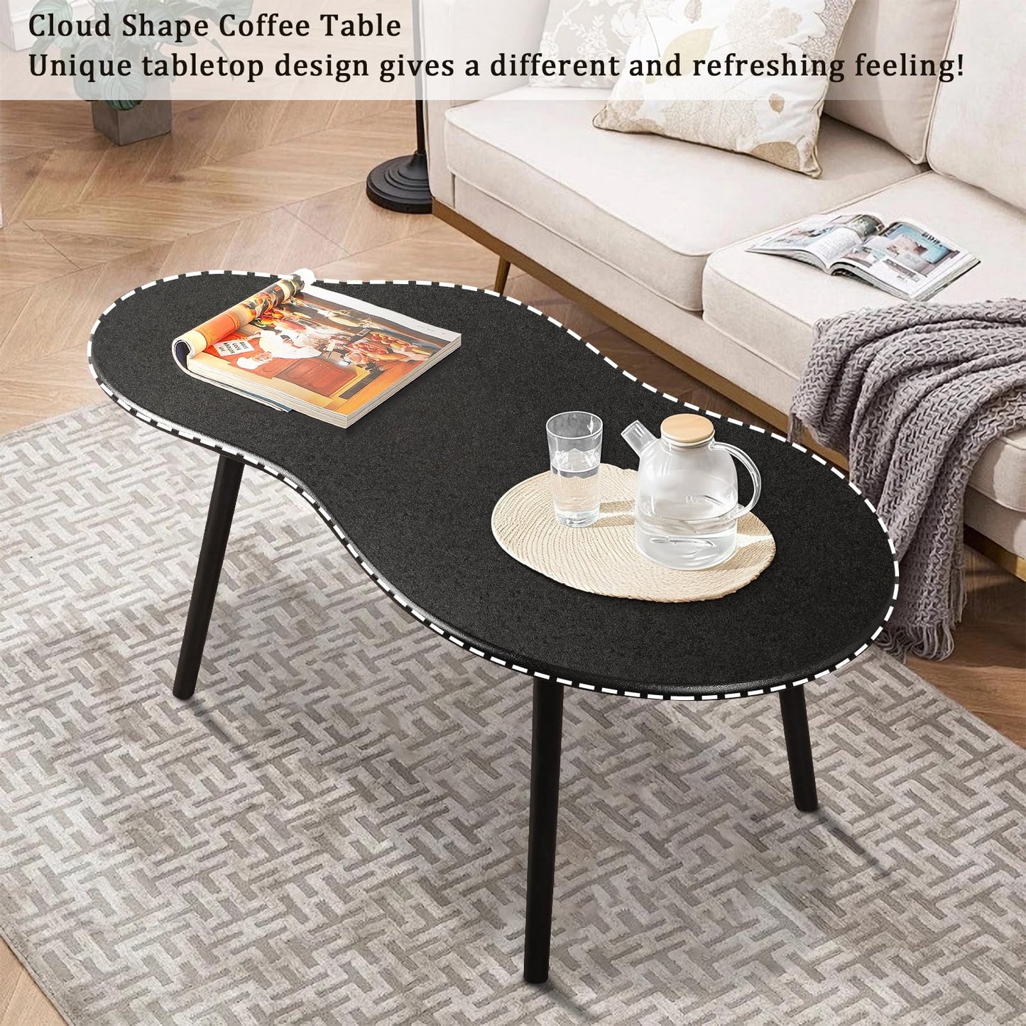 FEUFOAM Coffee Tables Cloud Coffee Table for Small Spaces Mid-century Modern Living Room Table Wooden Irregular Low Floor Desk for Apartment