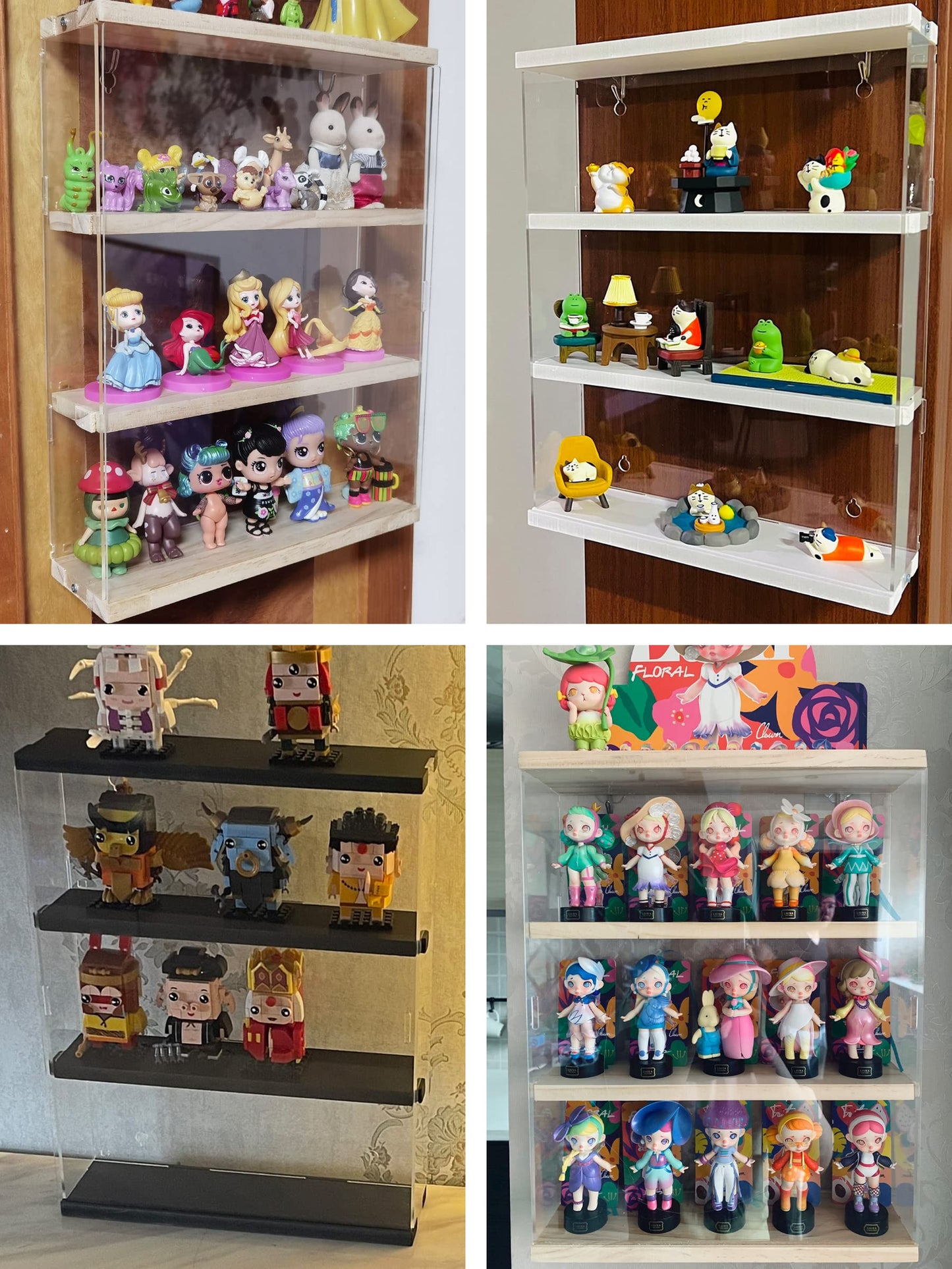 Nynelly 3 Shelf Clear Acrylic Display Case with Door - Wall Display Shelf for Models, Figures, Funko Pop, Pop Mart, Labubu, Sonny Angel, Smiski