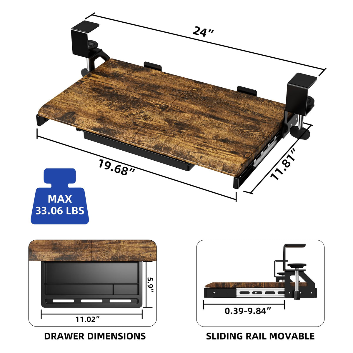 ETHU Small Under Desk Keyboard Tray 500x300mm