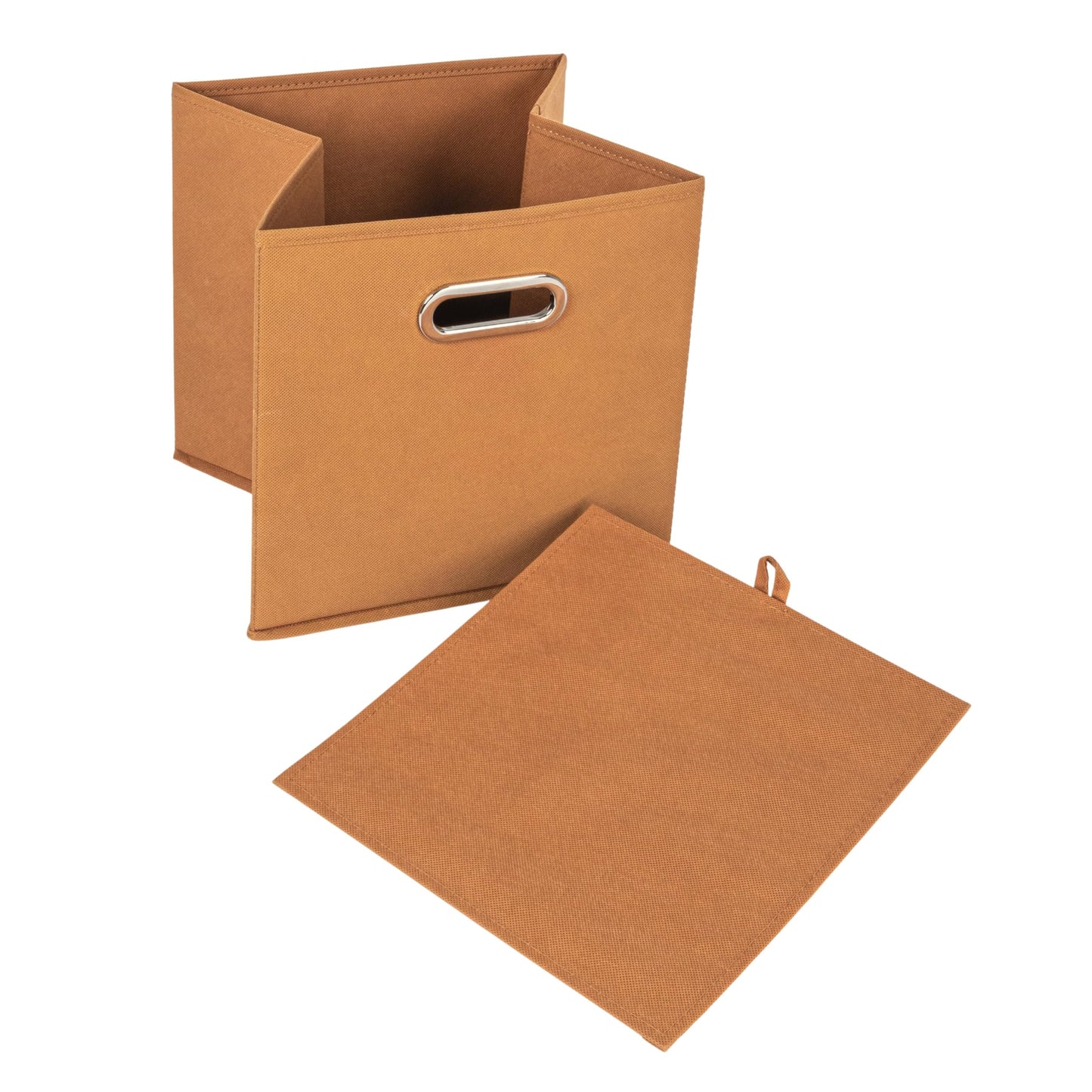 Household Essentials Fabric Storage Cube Bins, 6 Piece Set, Strong Poly-Woven Fabric, Chipboard Sides, Grommet Front Handle, Stackable and Foldable