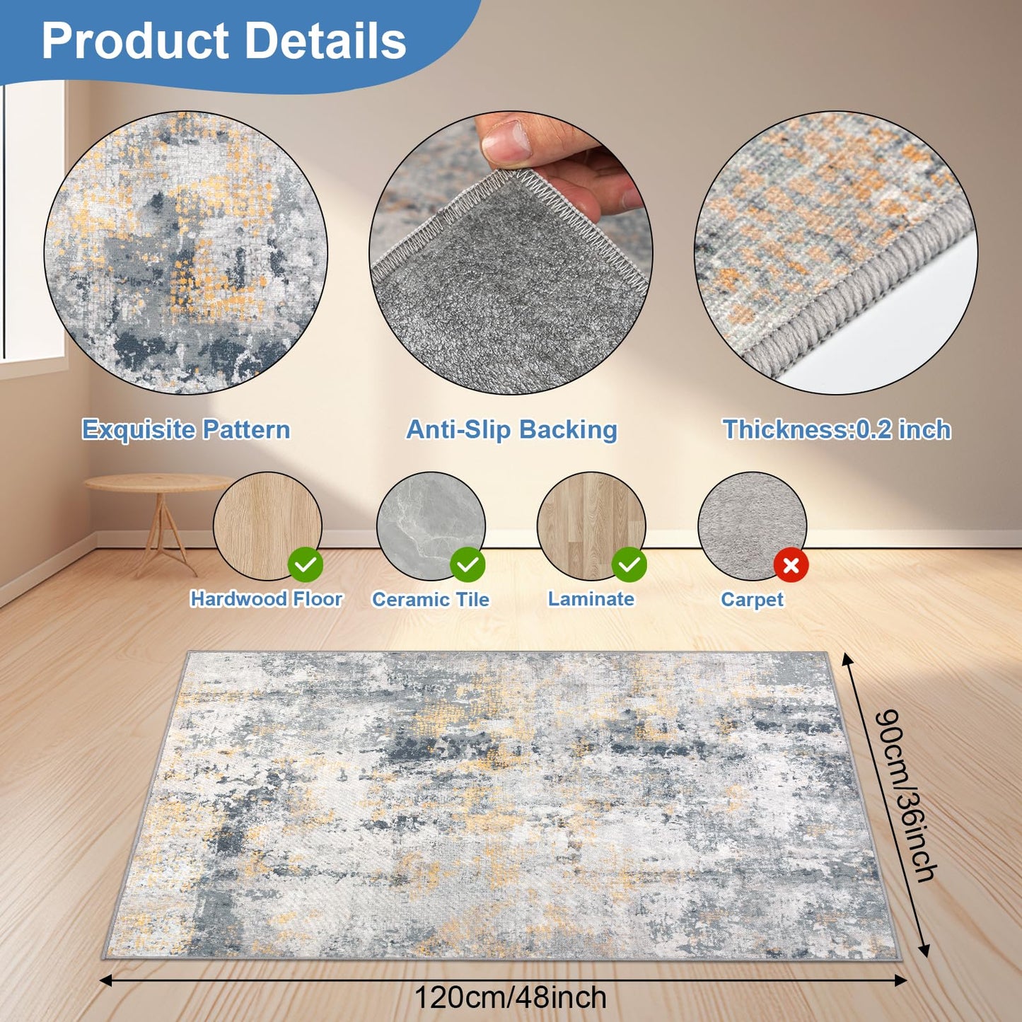 Capslpad Office Chair Mats for Hardwood Floor 90x120cm Non-Slip Modern Abstract Home Multi Purpose Chair Mat Low Pile Floor Protectors Computer Chair