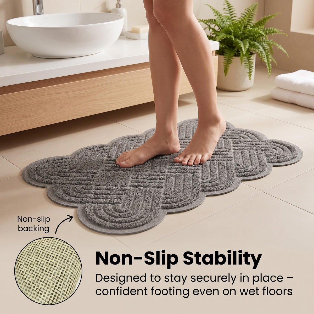 Shower Mat Non Slip Anti Mould, 44 x 74 cm 3D Woven Embossed Bath Mat with Drain, Soft PVC Loofah Shower Mats for Inside Shower, Wet Areas
