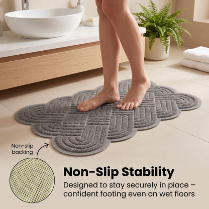 Shower Mat Non Slip Anti Mould, 44 x 74 cm 3D Woven Embossed Bath Mat with Drain, Soft PVC Loofah Shower Mats for Inside Shower, Wet Areas