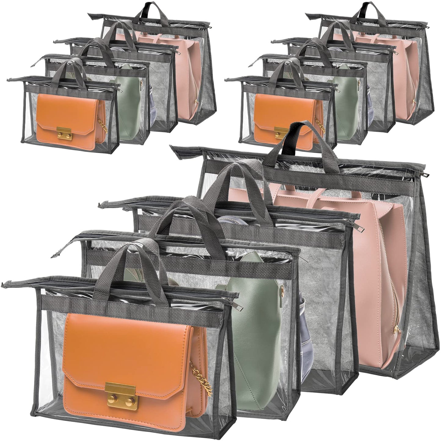 Peohud 12 Pack Dust Bags for Handbags, Clear Handbag Storage Organizer for Closet, Purse Protector Storage Bag with Zipper and Handle