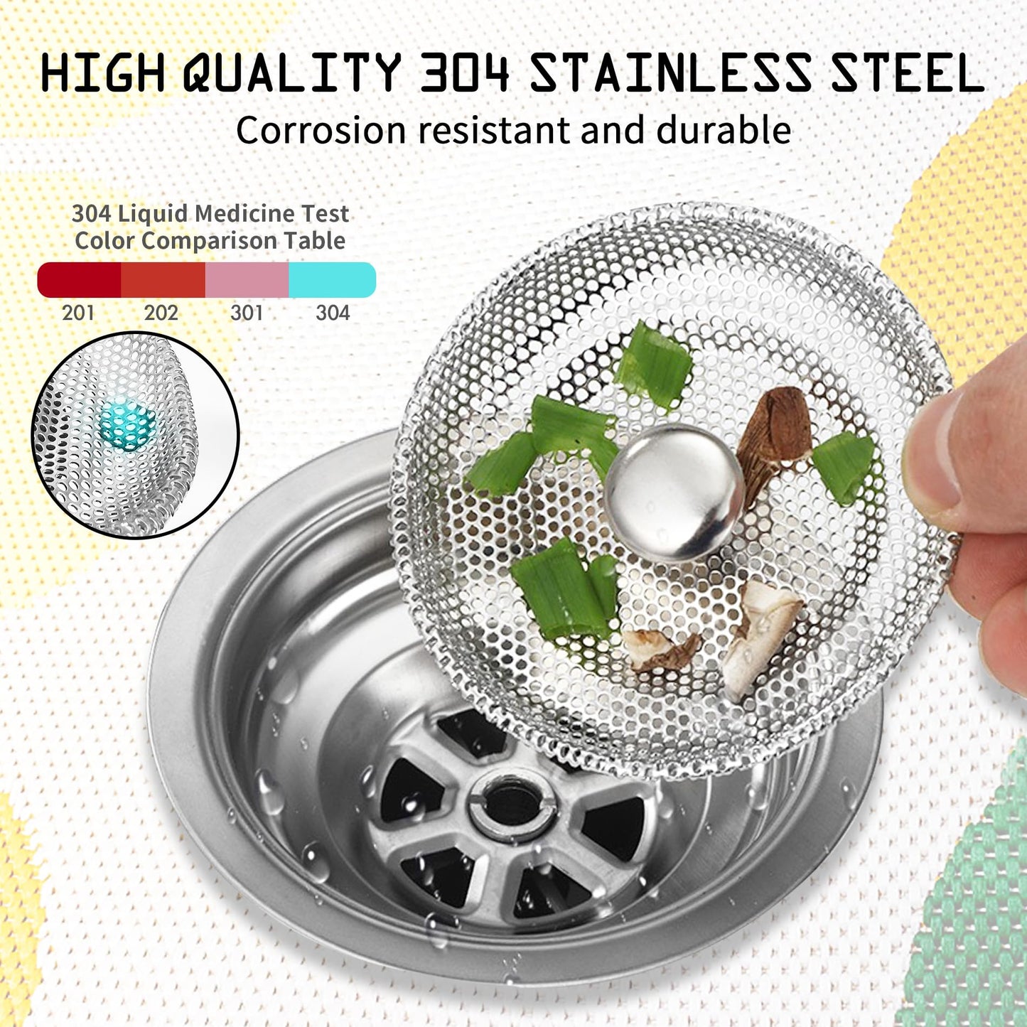 2 Pack Kitchen Sink Plug and Strainer, 304 Stainless Sink Strainer Plug, Sink Strainer, Stainless steel drain plug